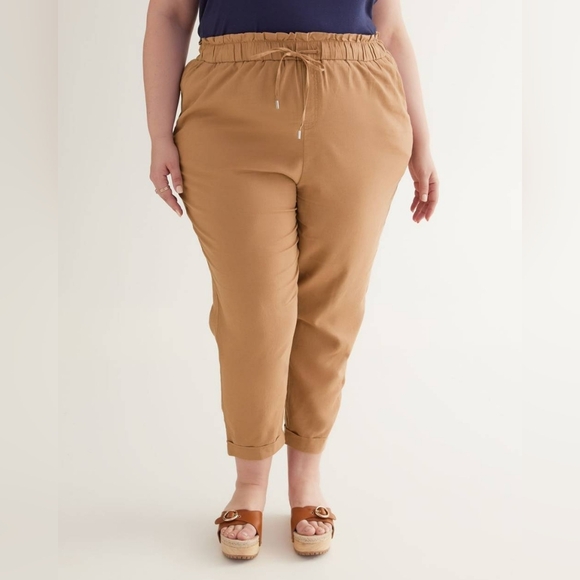 Penningtons Tapered Leg Linen Pull On Elastic Pants Beige Tan Size 2X Summer - Picture 2 of 12